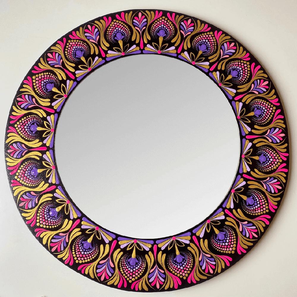 Espejo decorativo de pared Reya Mándala Morado y Rosado 50 cm Espejo decorativo de pared Reya Mándala Morado y Rosado 50 cm