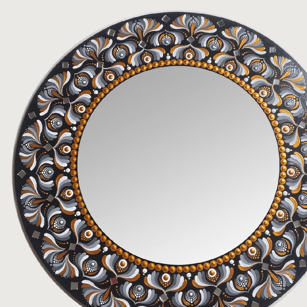 Espejo decorativo de pared Reya Mándala Gris y Dorado 50 cm Espejo decorativo de pared Reya Mándala Gris y Dorado 50 cm