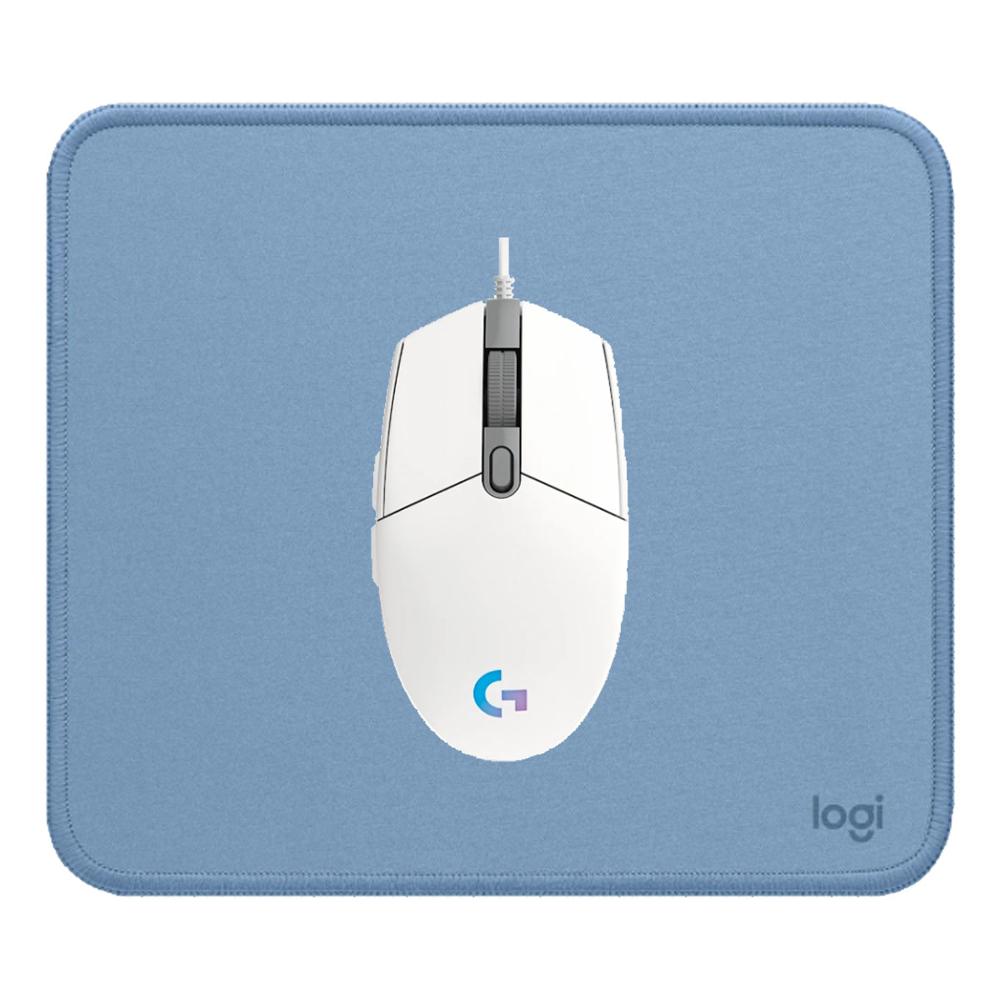 COMBO LOGITECH MOUSE G203 BLANCO Y PAD MOUSE 200X230 AZUL