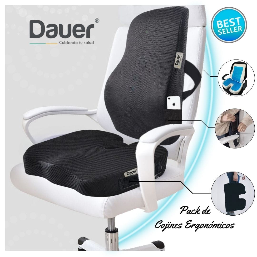 Duo Cojines Viscoelástico con Gel DAUER incluye Lumbar y Asiento