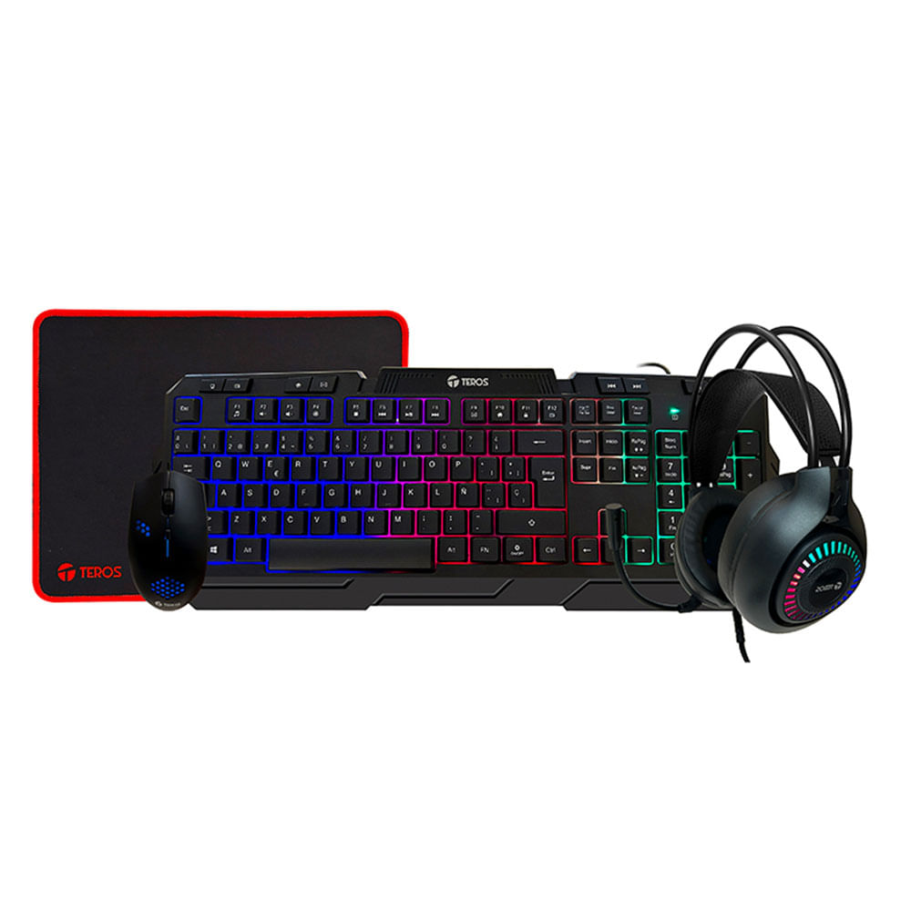 Combo Gamer 4 en 1 TEROS TE-4063N  Teclado  Mouse  Audifonos Mousepad RGB