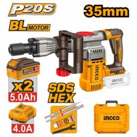 Martillo Demoledor Brushless Ingco 20V 35MM 16J SDS Hex con 2 Baterías 5.0AH CDBLI203582