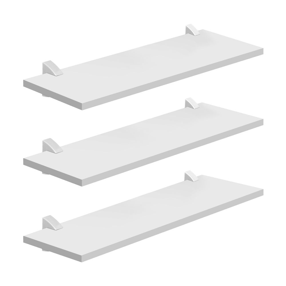 Kit de 3 repisas Rectangular 1.5x60cm Blanco con soporte Prat-K