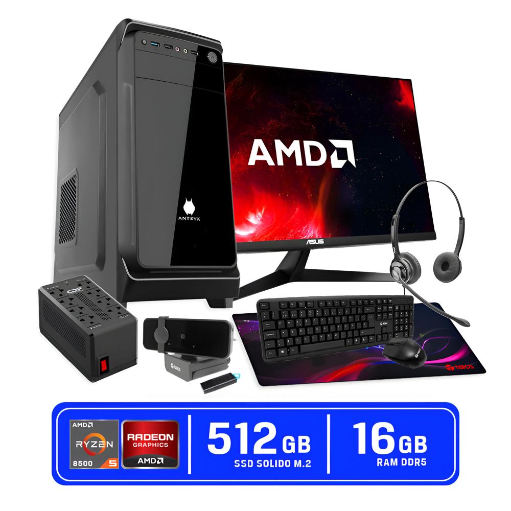 PC Computadora Ryzen 5 8500G DDR5 16GB SSD 512GB  Monitor ASUS 24PULG FHD  Kit Completo