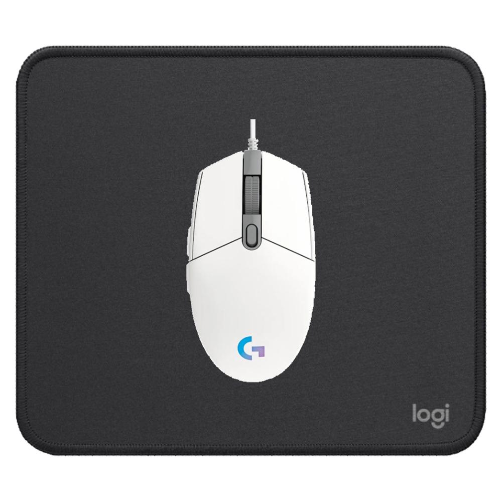 MOUSE G203 BLANCO Y PAD MOUSE 200X230 NEGRO