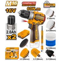 Taladro Atornillador Inalámbrico 16V 60NM con 2 Baterías 2.0AH con Cepillos de Limpieza COSLI240786