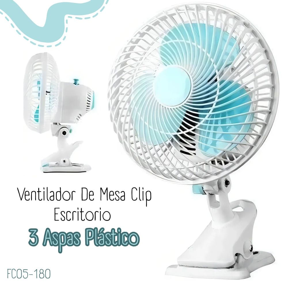 Ventilador Giratorio para Escritorio 2 en 1 Con Clip - Celeste