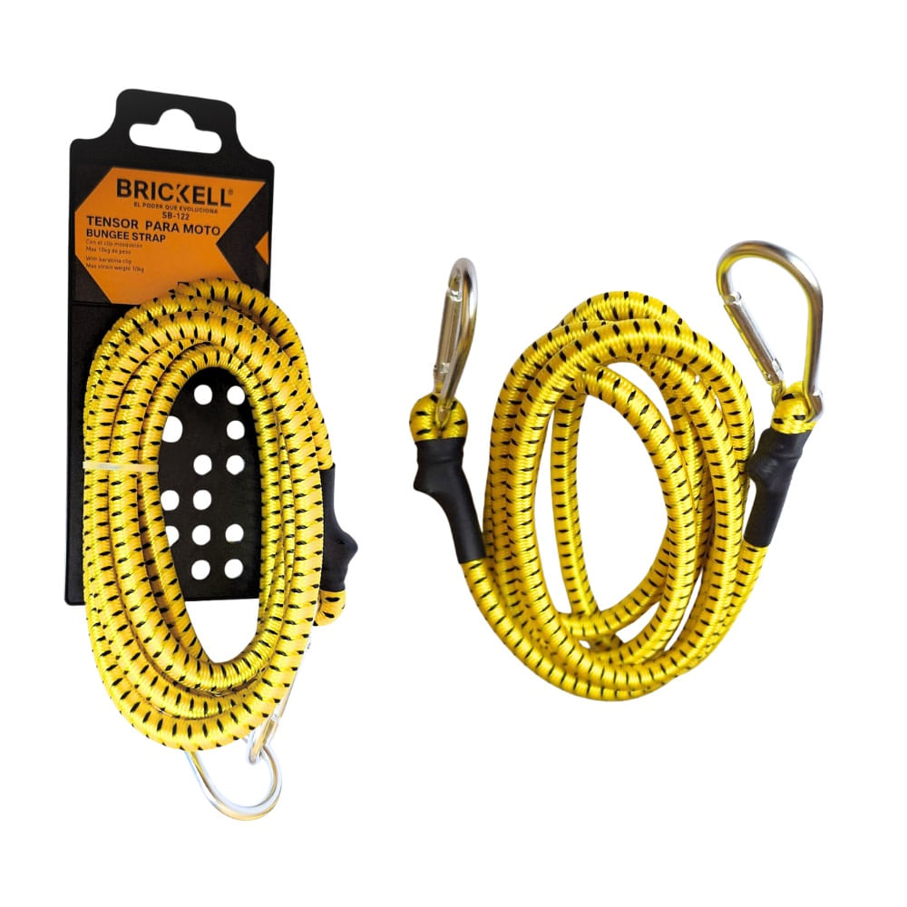 Cuerda Tensor Elastica con Clip Mosqueton para Moto 8mm x 180 cm Brickell SB-122 Amarillo