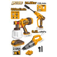 Combo Pistola de Pintar Ingco CSGLI2004 con Hidrolavadora CPWLI20362 con Aspiradora CVLI201261