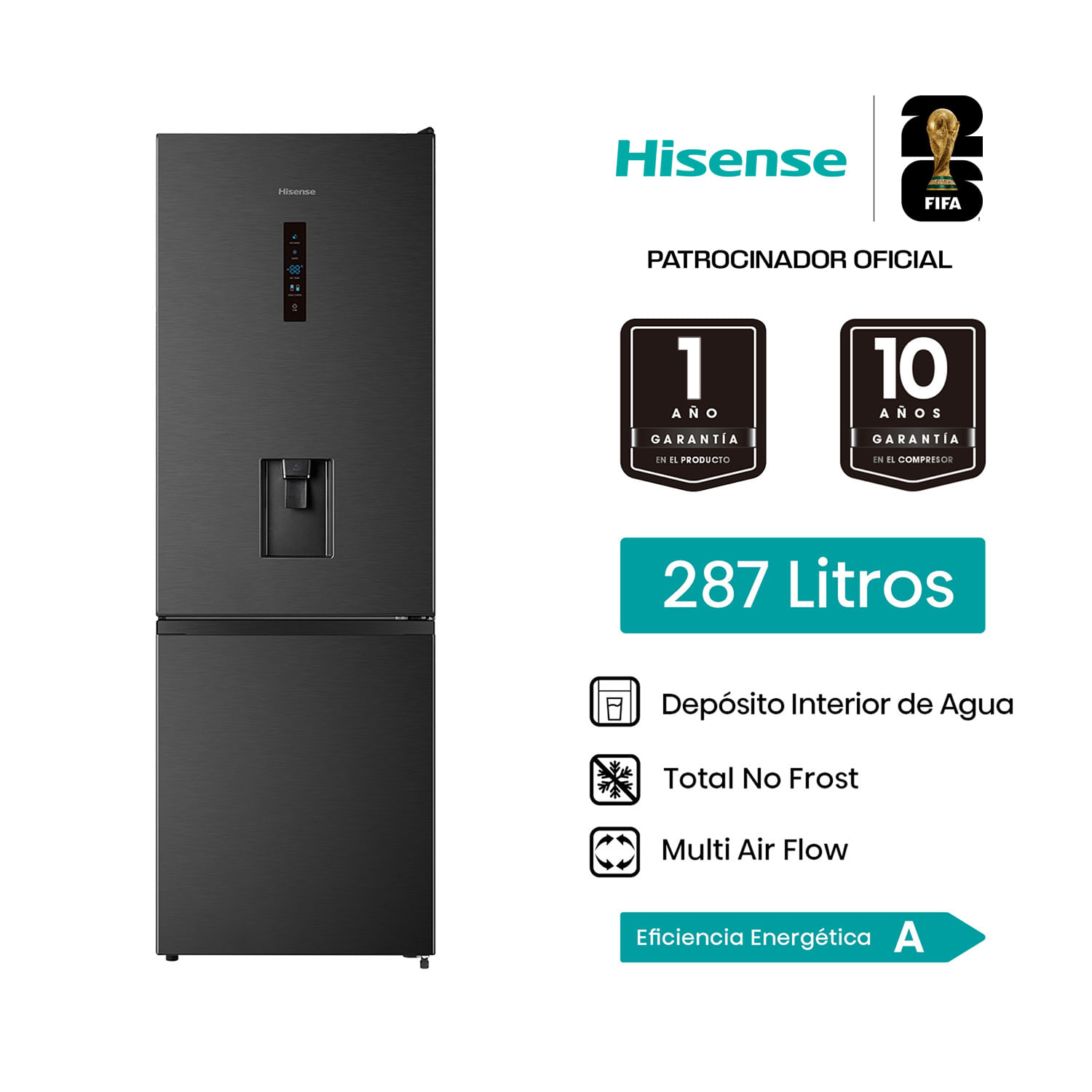 Refrigeradora Hisense 287L Bottom Freezer RB286N1MBA Negro