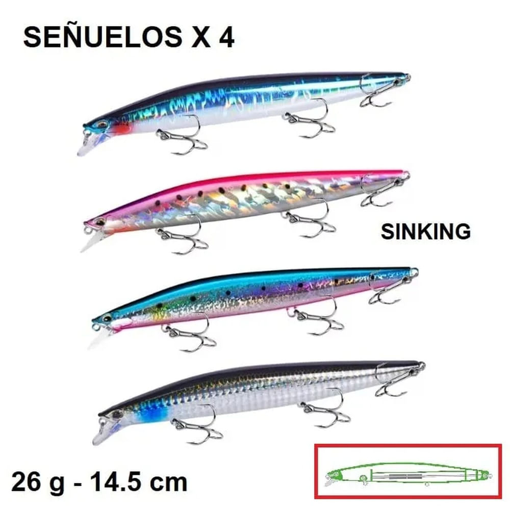 PACK DE 4 SEÑUELOS SINKING DE 26G Y 14.5CM