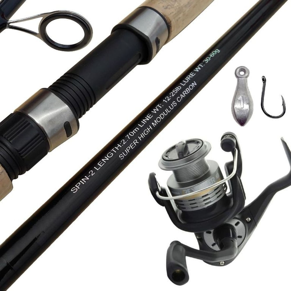 Equipo De Pesca Caña 2.70m Carbono Carrete Okuma 40 Grafito