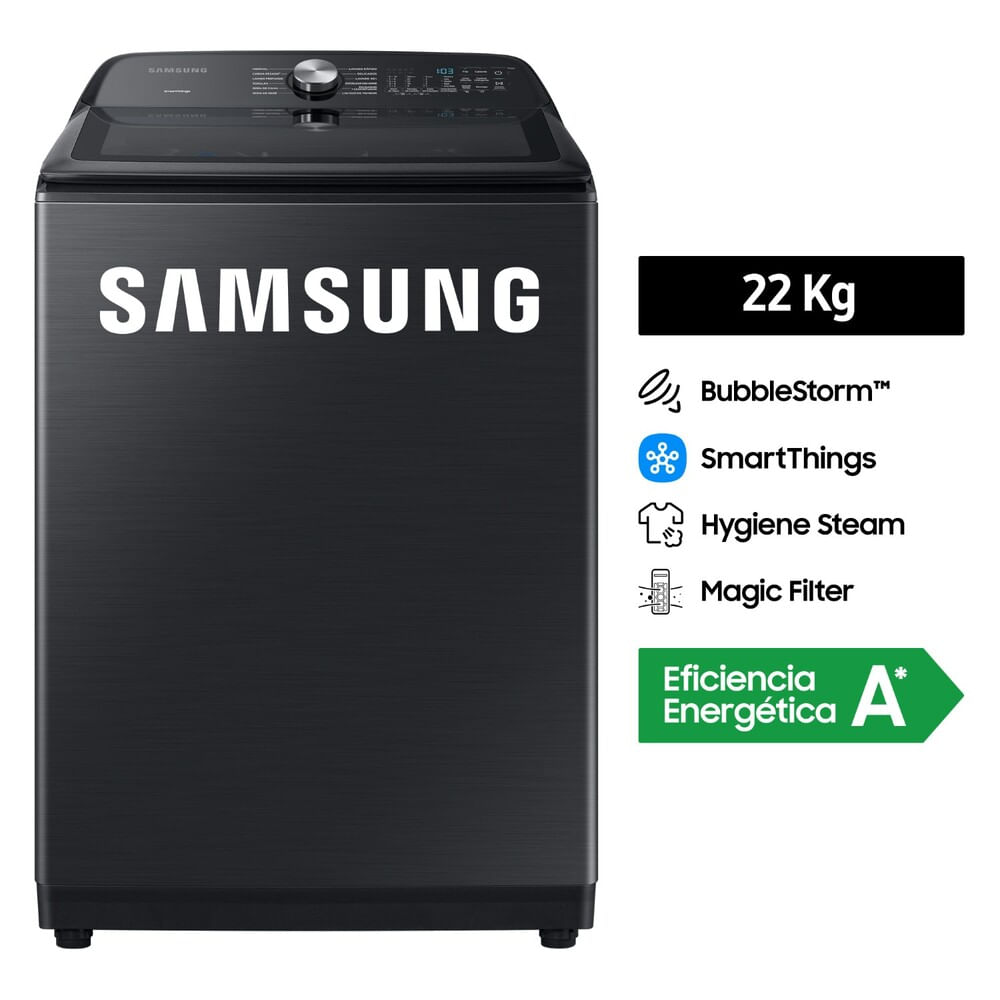 Lavadora Samsung Bubble Storm WA22A8377GV/PE 22 Kg Negro