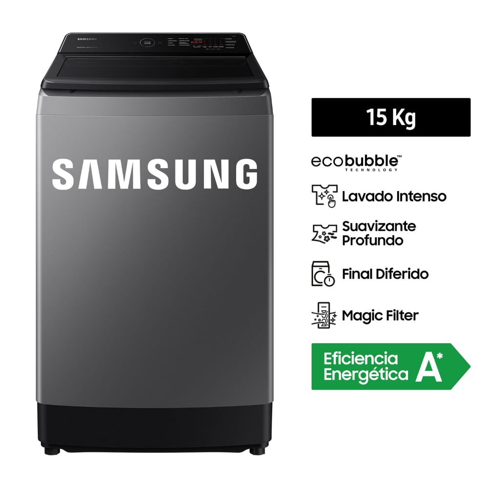 Lavadora Samsung WA15CG5441BDPE EcoBubble Carga Superior Gris 15kg