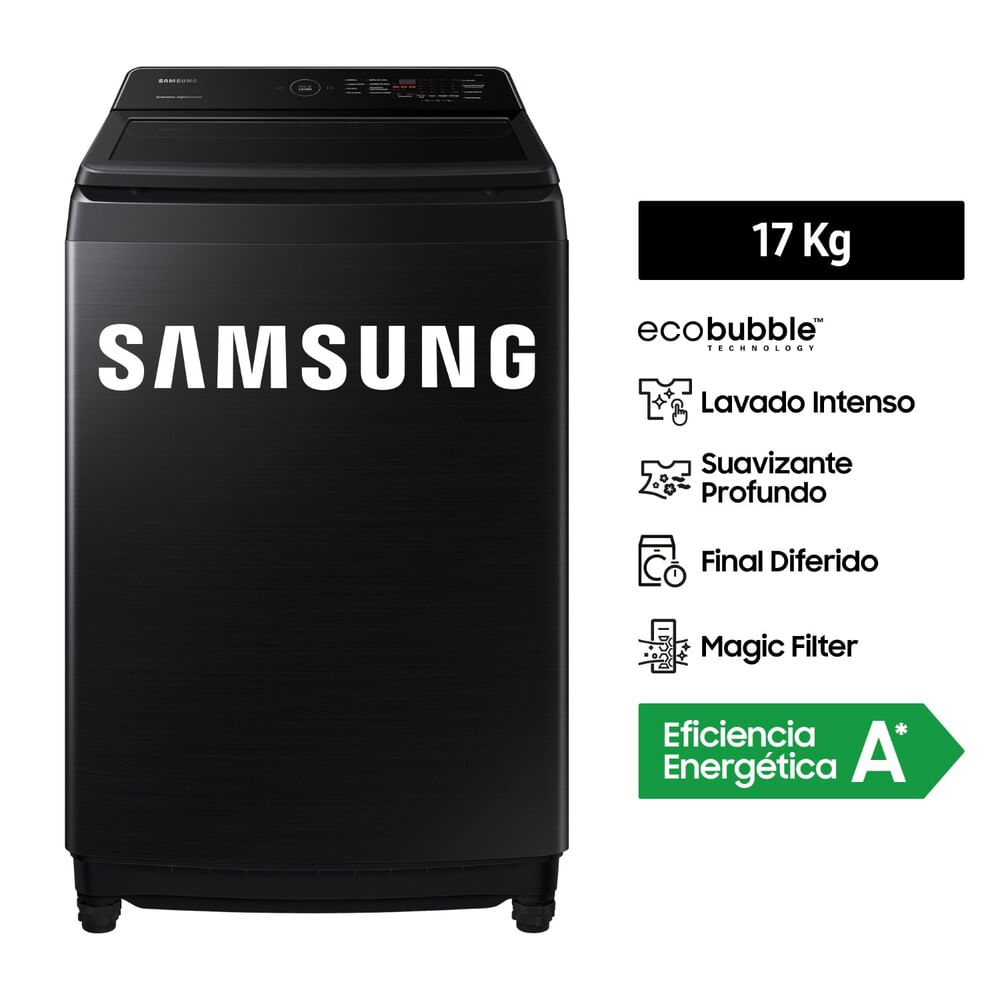 Lavadora Samsung EcoBubble WA17CG6441BVPE Carga Superior 17kg Negro