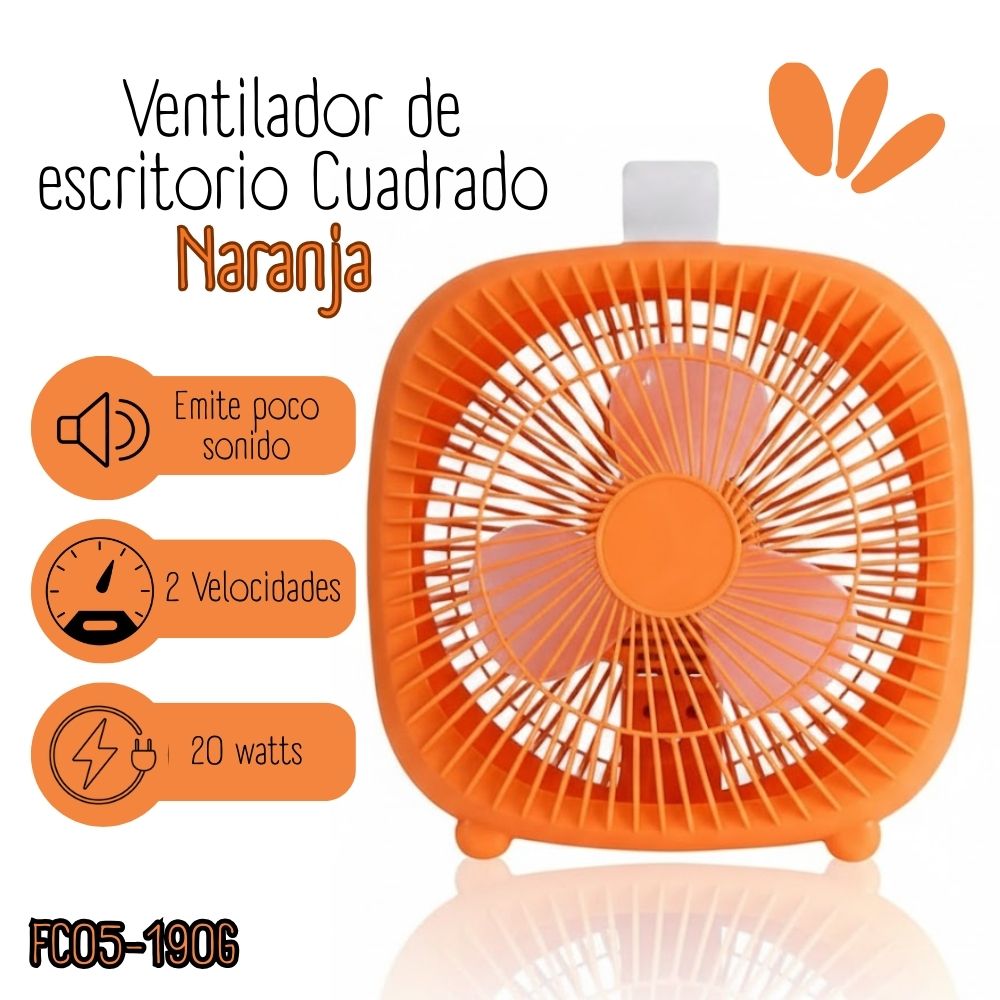 Ventilador de escritorio Cuadrado  NARANJA