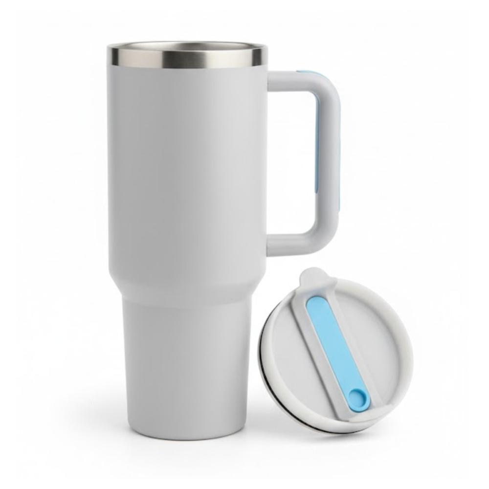 Vaso Térmico de Asa Portable Acero Inoxidable con Sorbete Pajilla Uso Diario y Personal 1 LT Gris