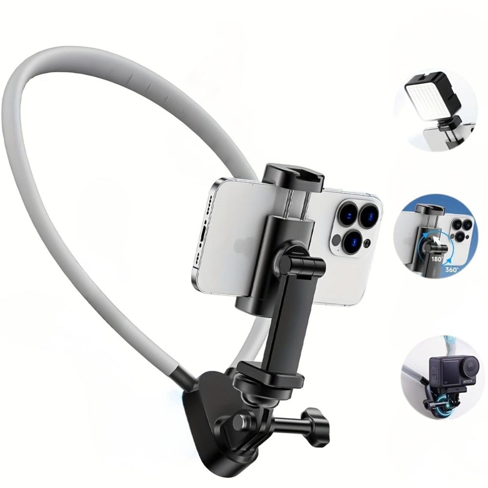 Soporte de cuello para celular y cámara de acción con ajuste 360 para grabación POV