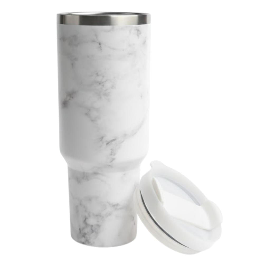 Vaso Térmico de Asa Portable Acero Inoxidable con Sorbete Pajilla Uso Diario y Personal 1 LT MarmolG