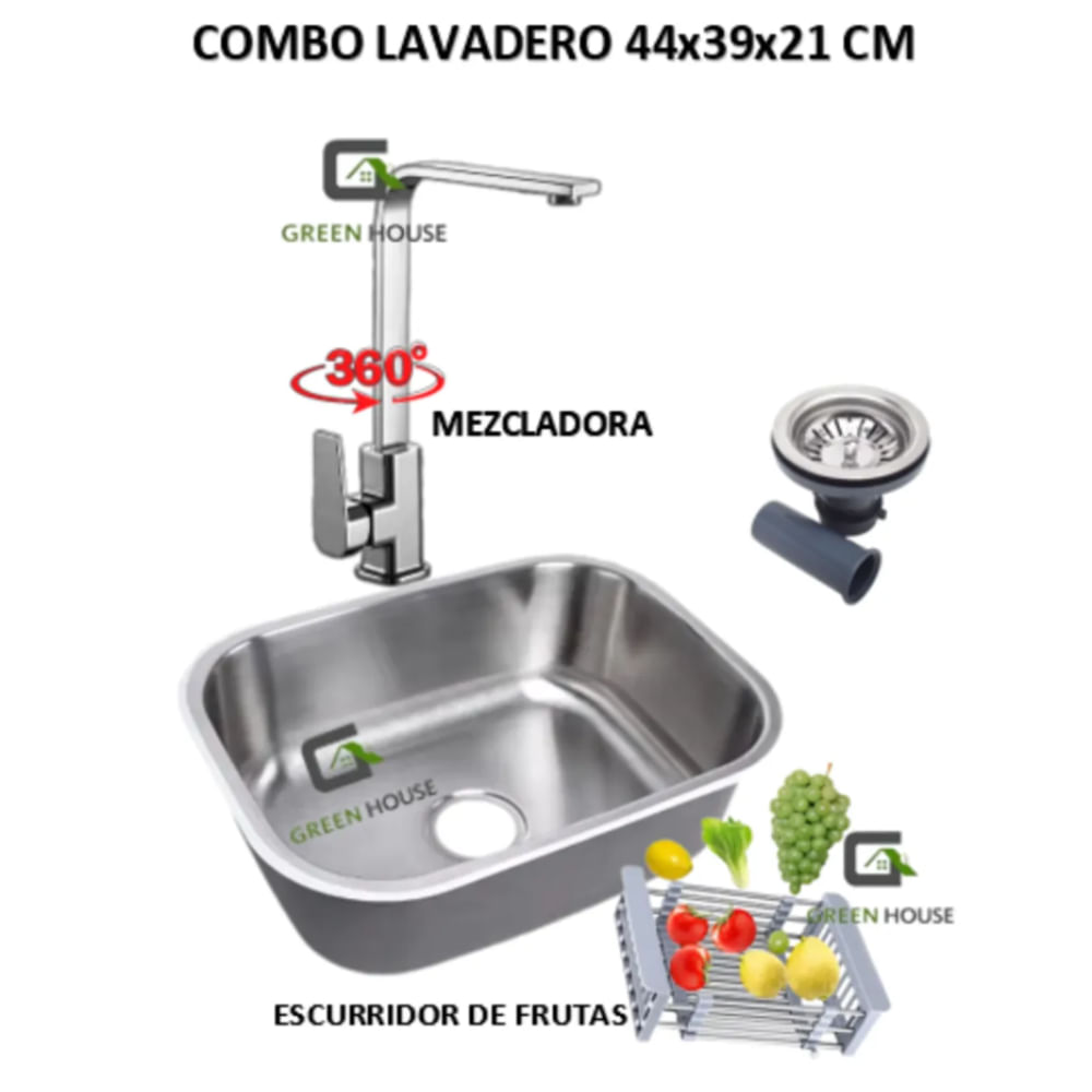 COMBO DE LAVADERO FREGADERO ACERO MEZCLADORA GIRO 360 GRADOS