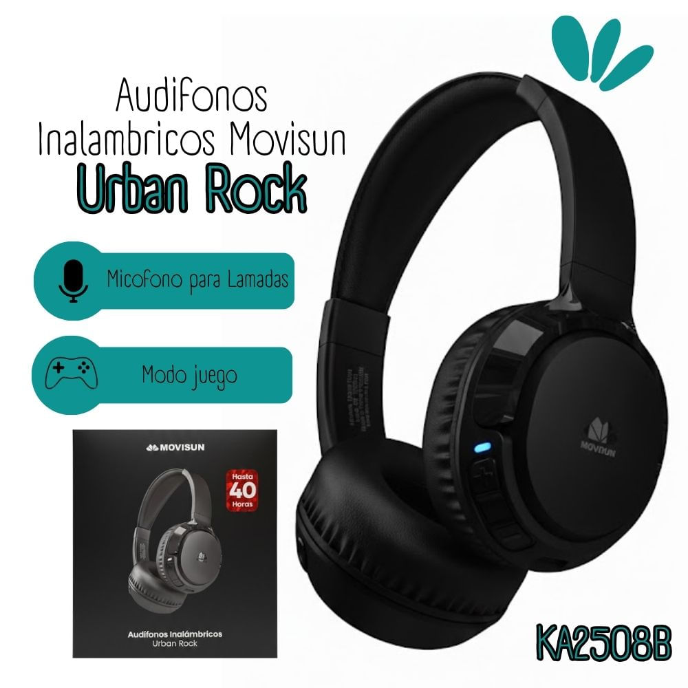 Audífono movisun vincha urban rock 40h Negro