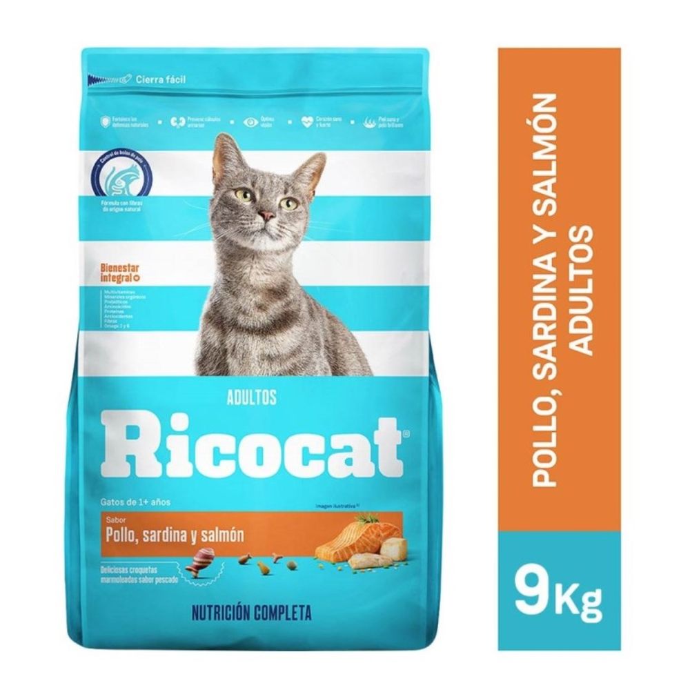Comida para Gatos Ricocat Adultos Pollo Sardina y Salmón 9 Kg Comida para Gatos Ricocat Adultos Pollo Sardina y Salmón 9 Kg