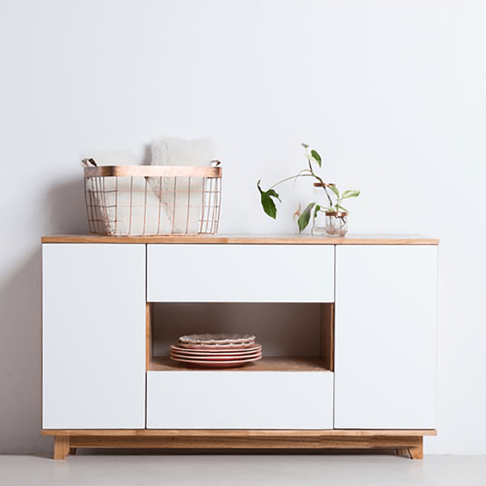 Aparador Vajillero Minimalista Belu 120 cm Blanco/Duna