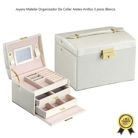 Joyero Maletín Organizador De Collar Aretes Anillos 3 pisos Blanco