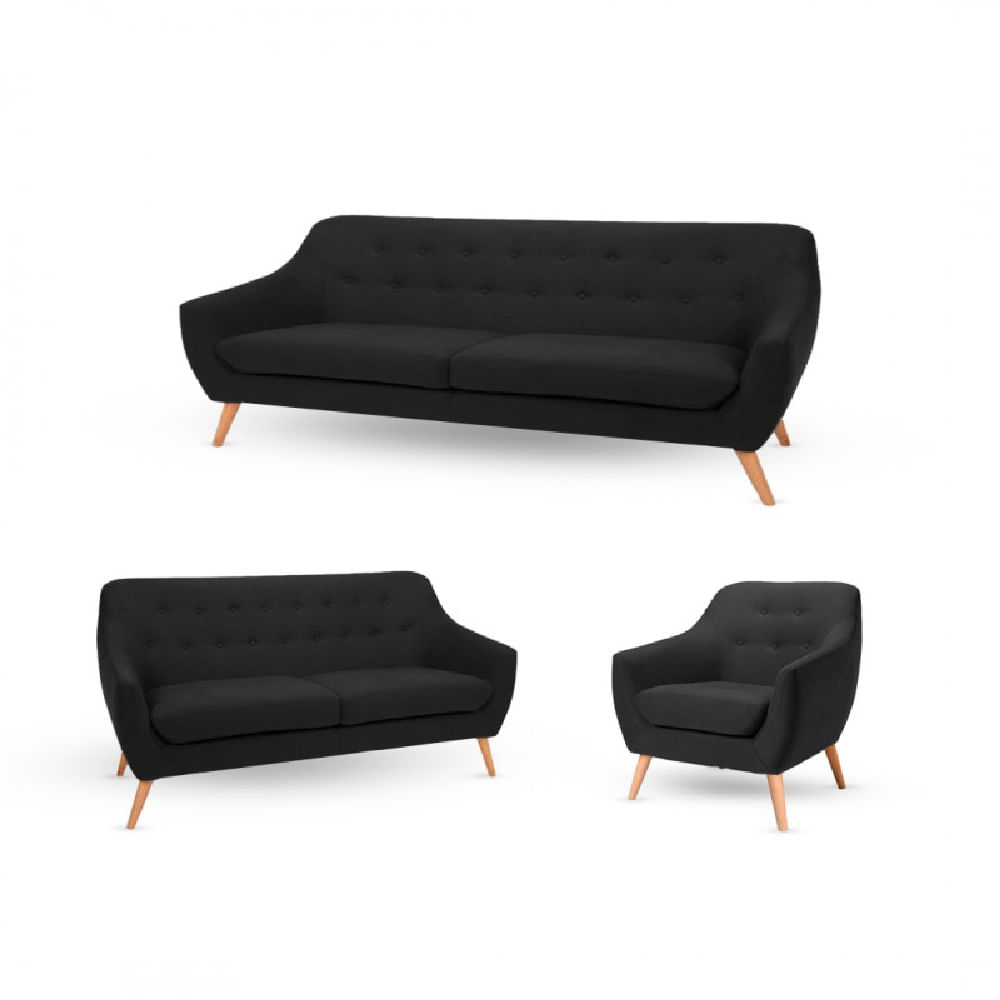 Juego de Sala 3 2 1 Isabella Negro Juego de Sala 3 2 1 Isabella Negro