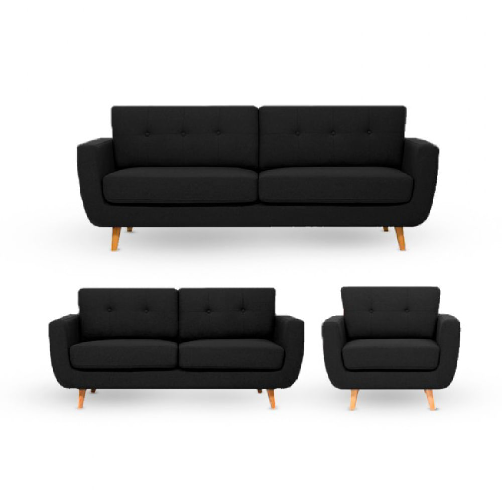 Juego de Sala 3 2 1 Alyz Negro Juego de Sala 3 2 1 Alyz Negro