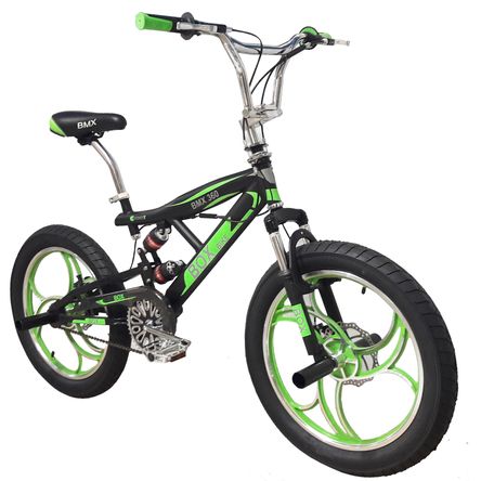 Bicicleta BMX 2021 Rampera Con Triple Suspensión Aro 20 - Negro con Verde Bicicleta BMX 2021 Rampera Con Triple Suspensión Aro 20 - Negro con Verde
