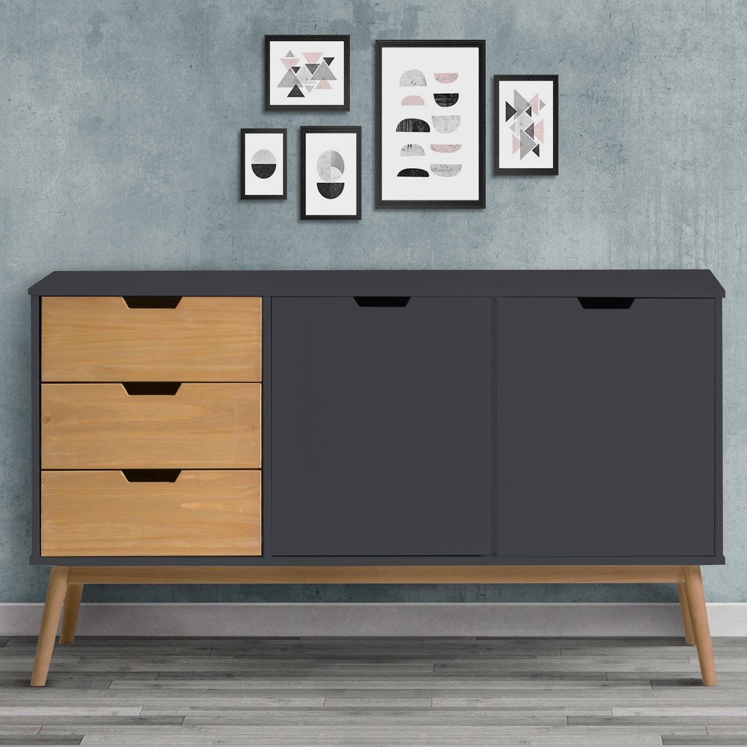 Aparador Vintage Moderno Abril Negro 140cm