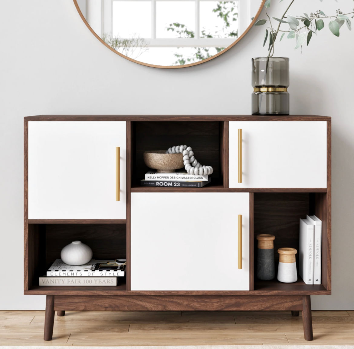 Aparador Vintage Moderno Lupe 3 Puertas Marrón/Blanco