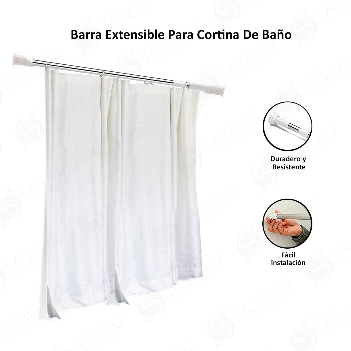 Barra Extensible de 2m para Cortina de Baño
