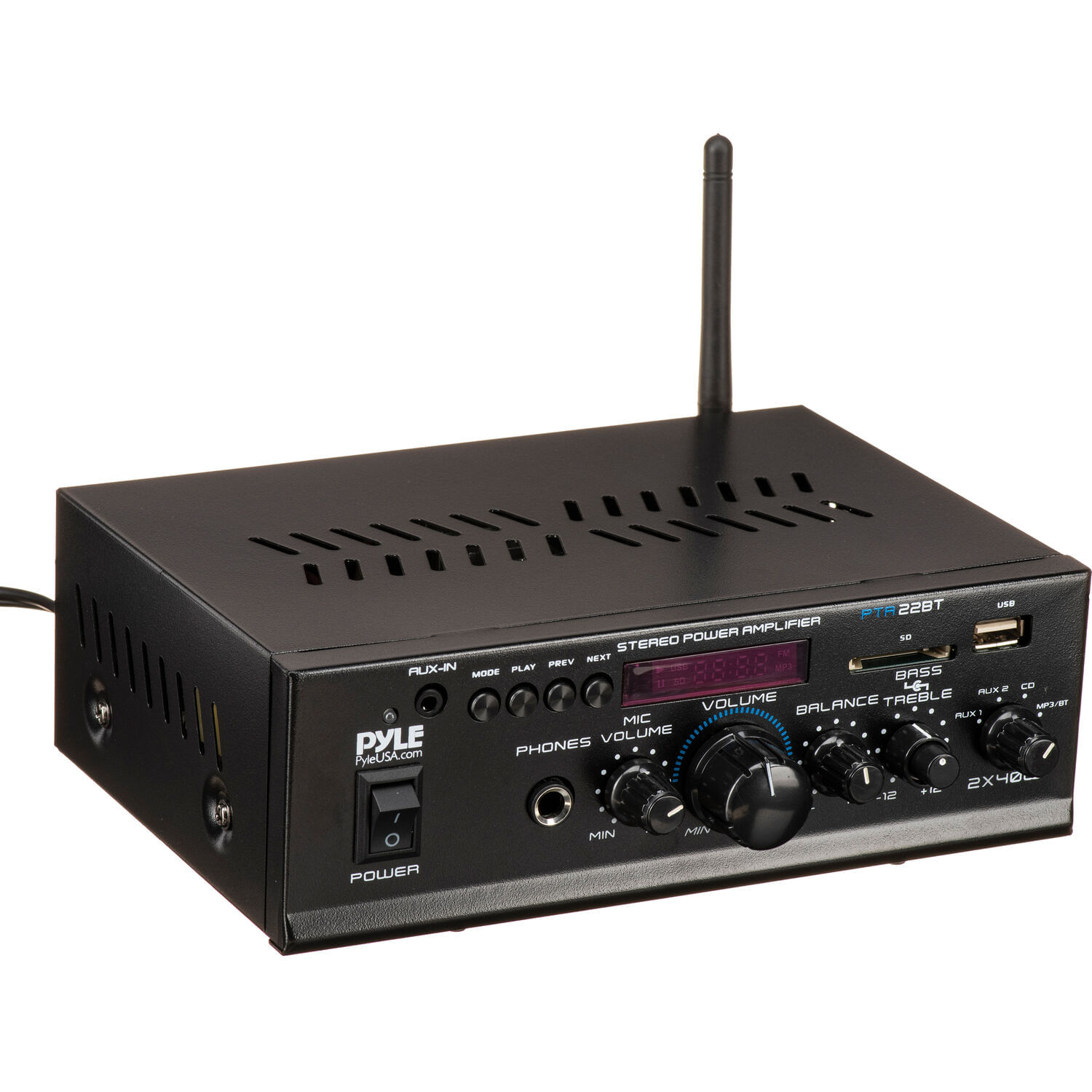 Amplificador de Potencia Estéreo Pyle Pro Mini Blue Series de 80W con Bluetooth