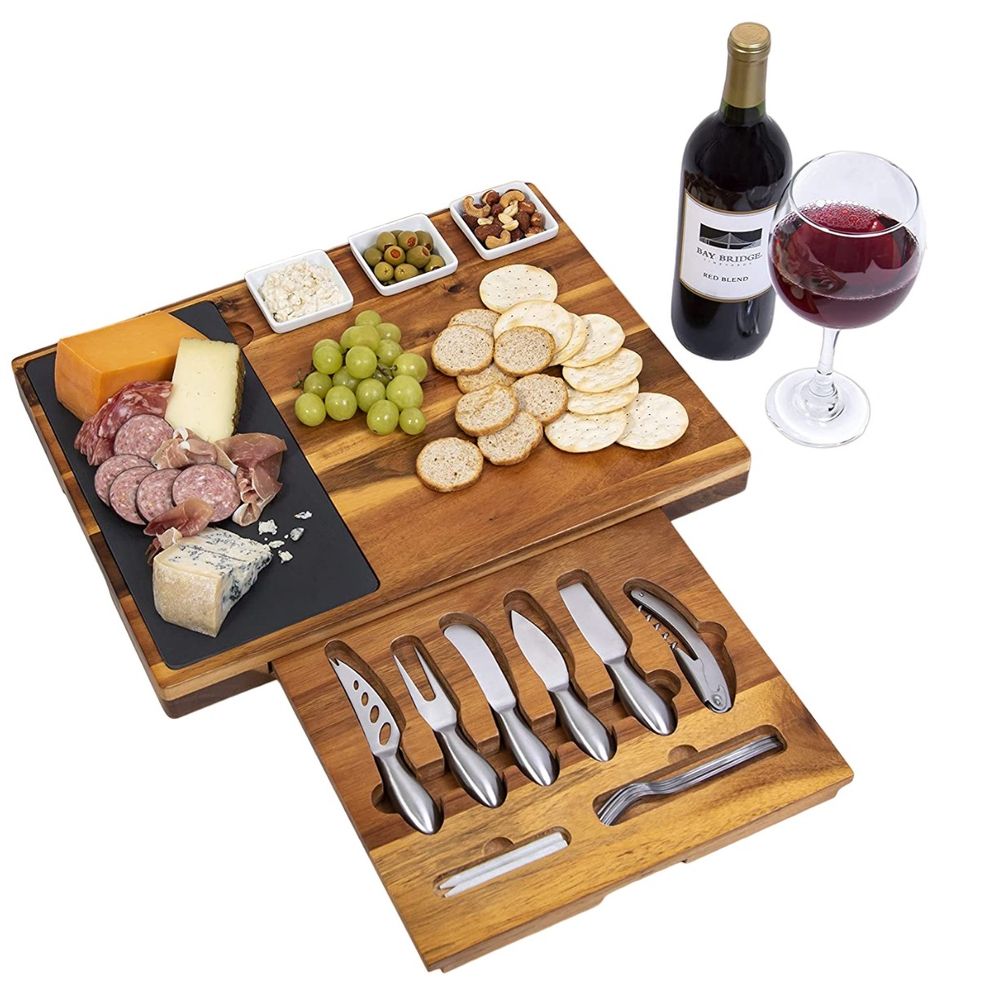 Tabla para Quesos de Madera y Piedra con Cuchillos de Acero Tabla para Quesos de Madera y Piedra con Cuchillos de Acero