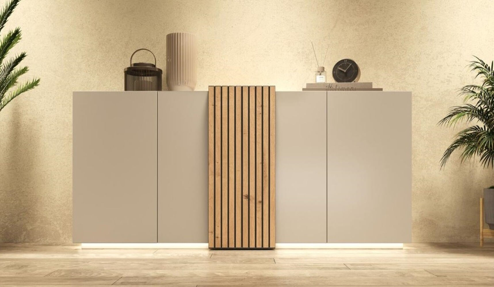 Aparador Moderno 4 puertas 2 cajones interiores Rua color Blanco/Duna TU MESITA