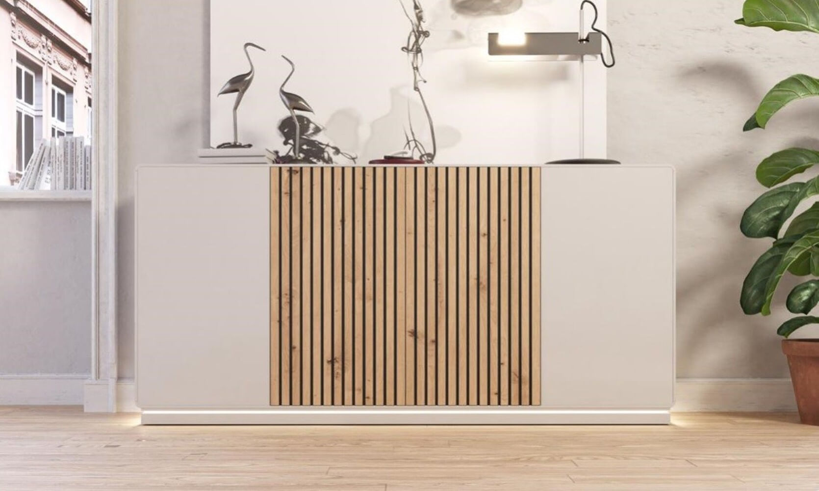 Aparador Moderno 4 puertas + 2 cajones internos Kimbo color Blanco/Duna TU MESITA