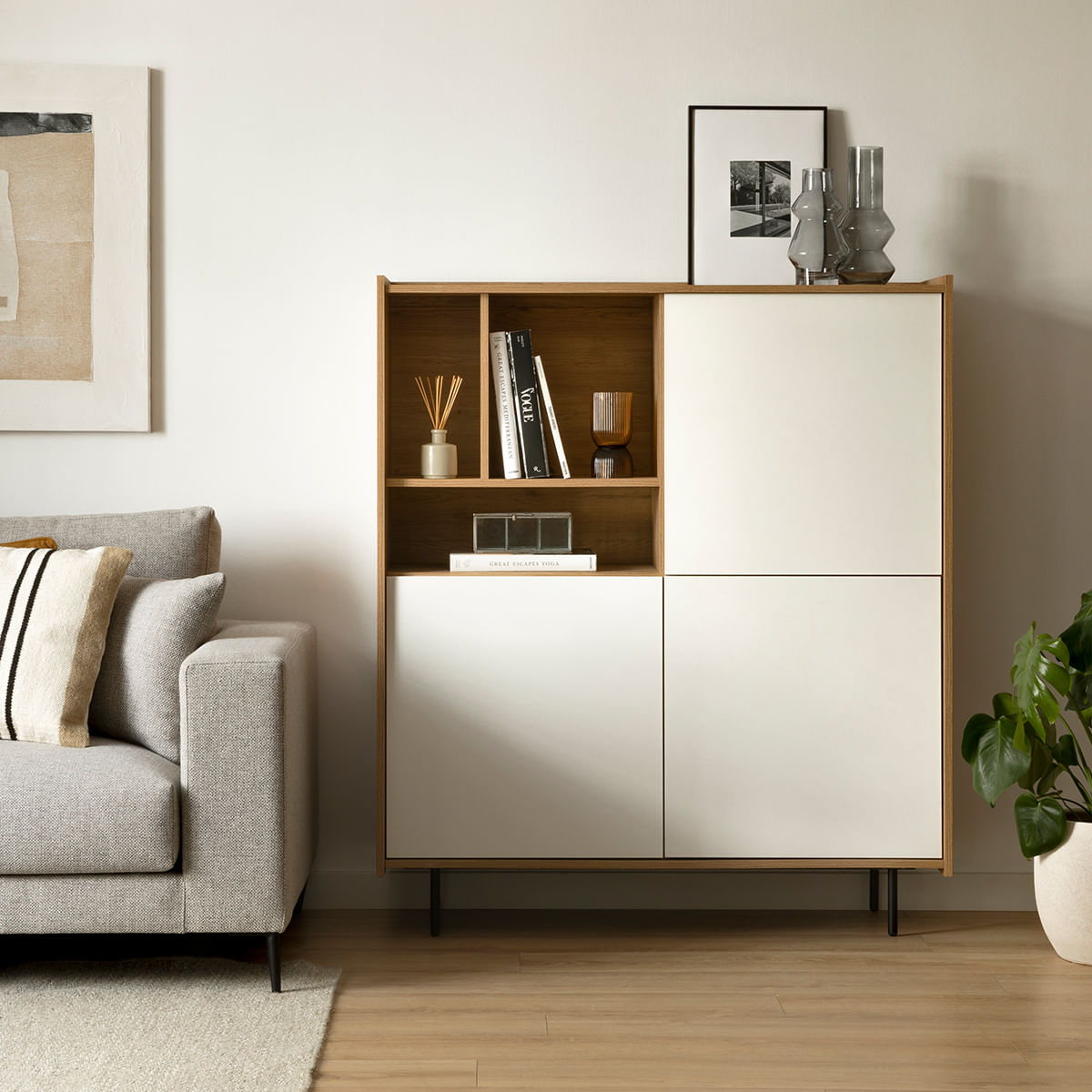 Aparador Moderno 3 puertas Bariloche color Blanco/Macadamia TU MESITA