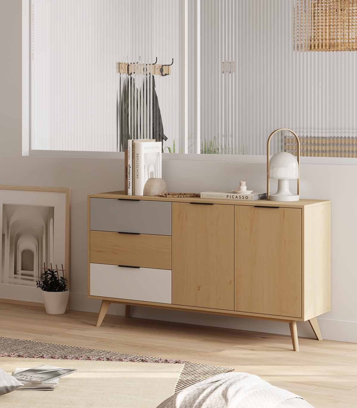 Aparador Clásico 3 cajones 2 puertas Vialle color Haya TU MESITA