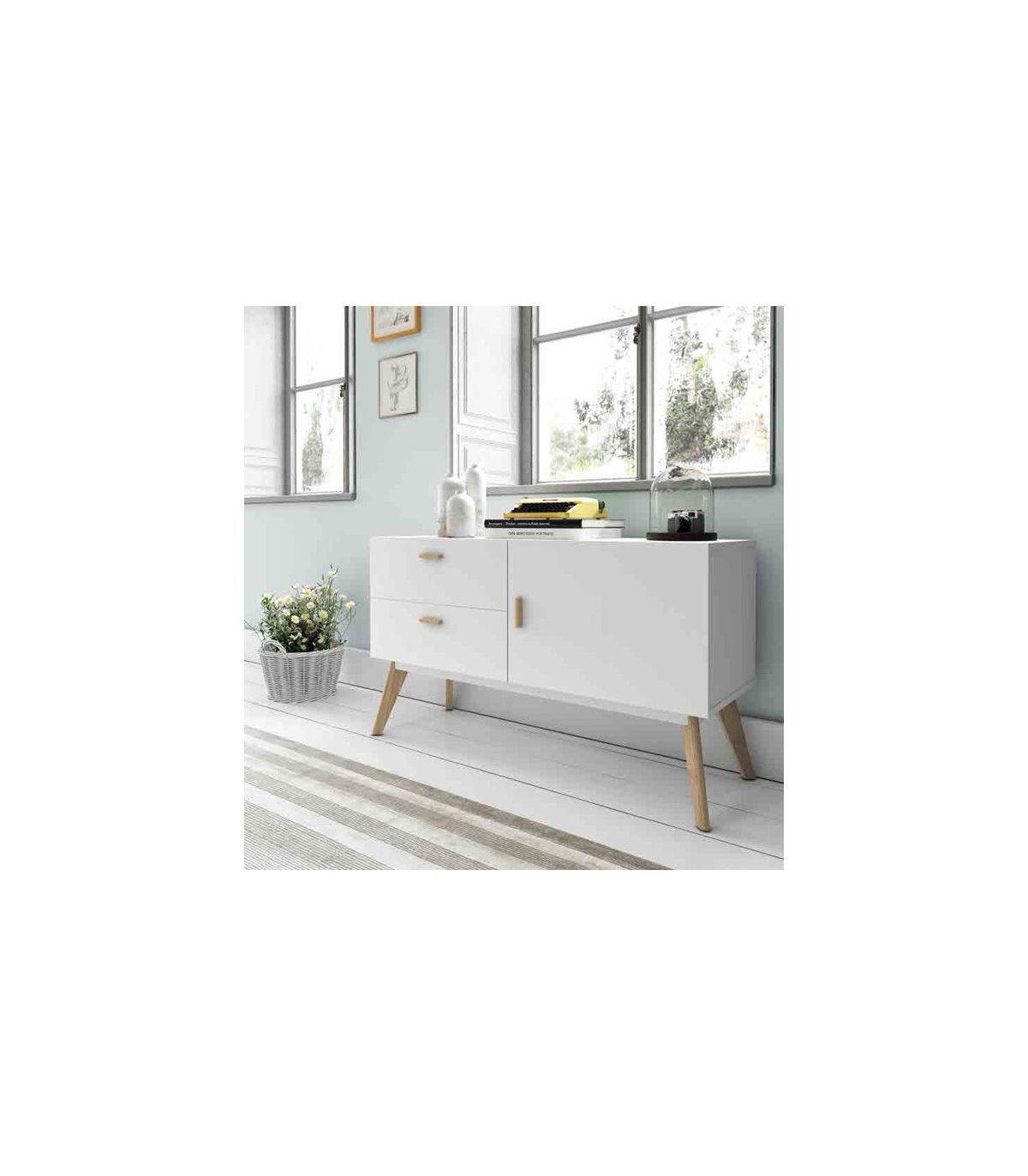 Aparador Clásico 2 cajones 1 puerta Virna color Blanco TU MESITA