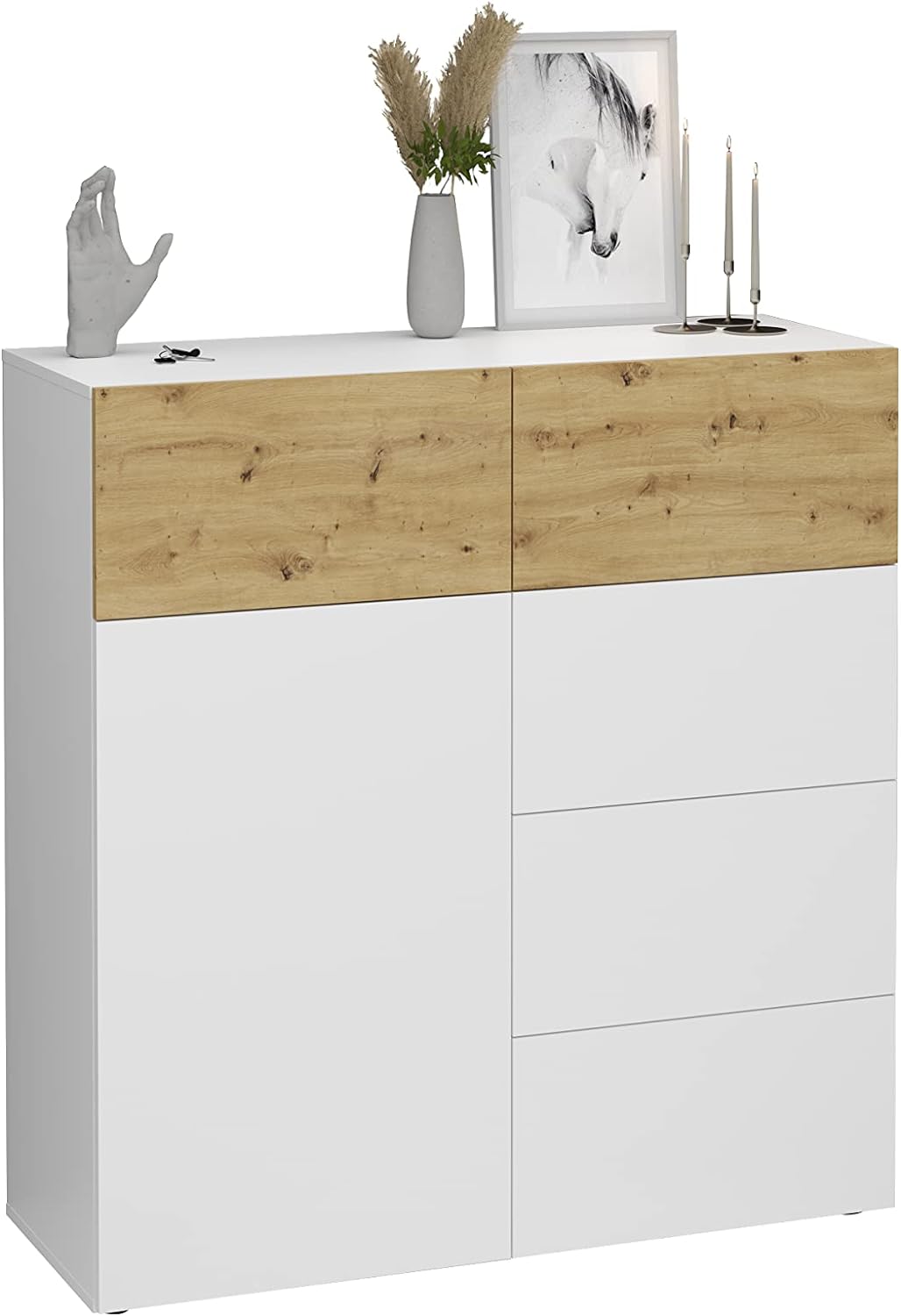 Aparador Recibidor Fendy 1 puerta 3 cajones color Blanco TU MESITA