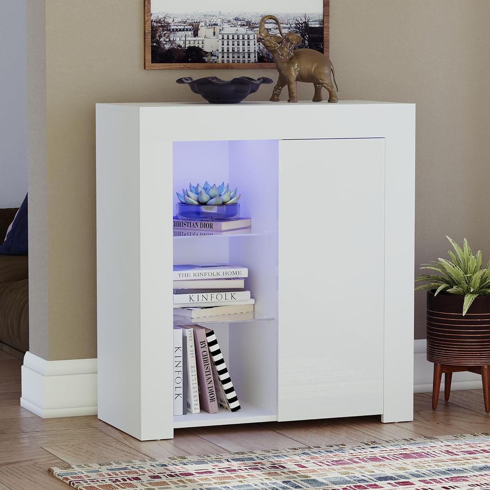 Aparador Recibidor con luz LED Forrest 1 puerta TU MESITA color Blanco Aparador Recibidor con luz LED Forrest 1 puerta TU MESITA color Blanco