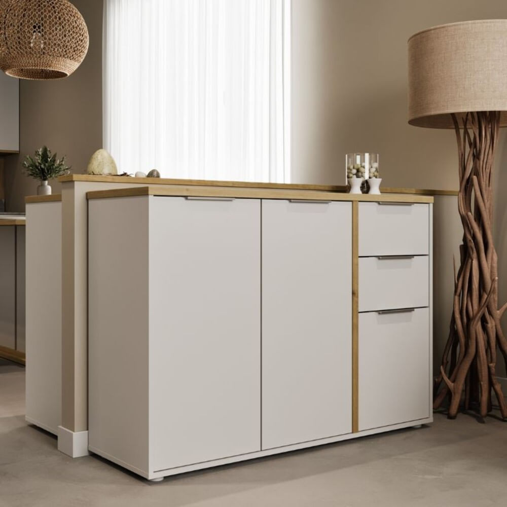 Aparador Multiusos 3 puertas 2 cajones Sayuri color Blanco/Duna TU MESITA