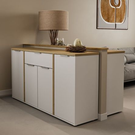 Aparador Multiusos 4 puertas 1 cajones Sayuri color Blanco/Duna TU MESITA Aparador Multiusos 4 puertas 1 cajones Sayuri color Blanco/Duna TU MESITA