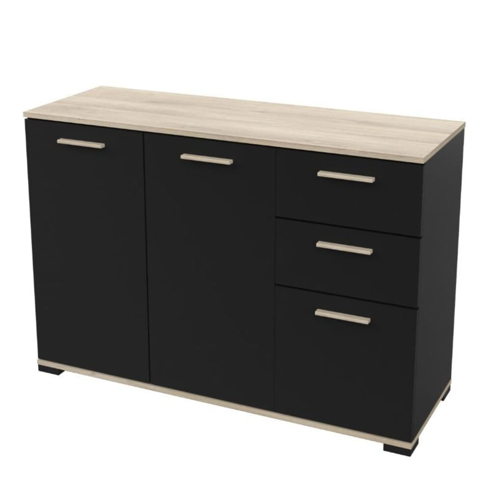 Aparador Clásico 3 puertas 2 cajones Sakuma color Negro/Haya TU MESITA