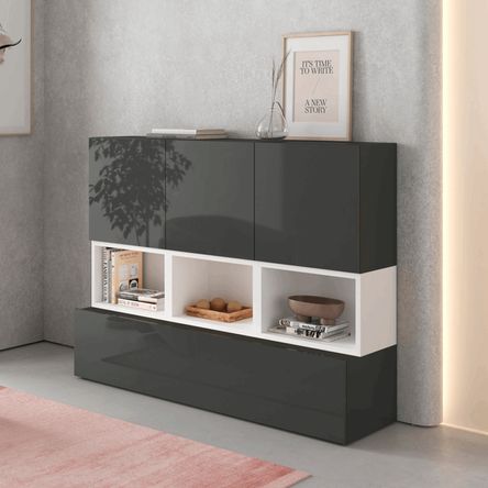 Aparador Recibidor Moderno Charlie color Negro/Blanco TU MESITA 3 cajones 1 puerta