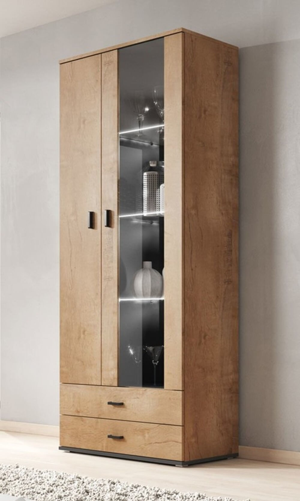 Vitrina Clásica Sasha 2 puertas 2 cajones TU MESITA color Duna