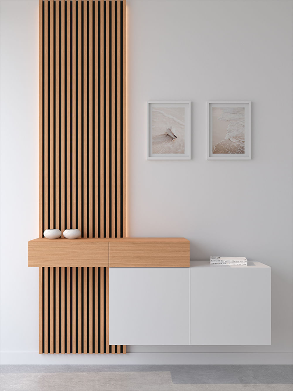 Moderno Recibidor Flotante Aries con Panel color Blanco/Marrón TU MESITA