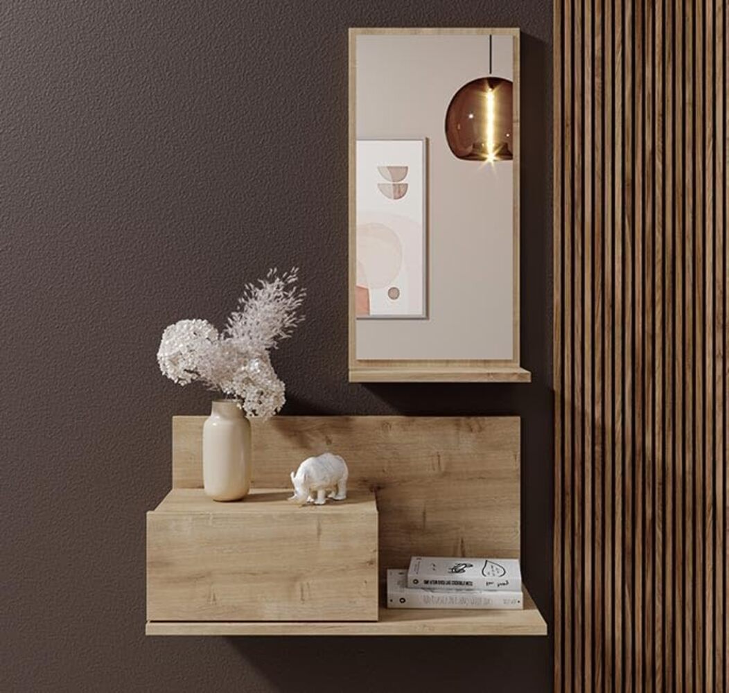 Recibidor Flotante Isabela con Espejo y Panel color Macadamia TU MESITA